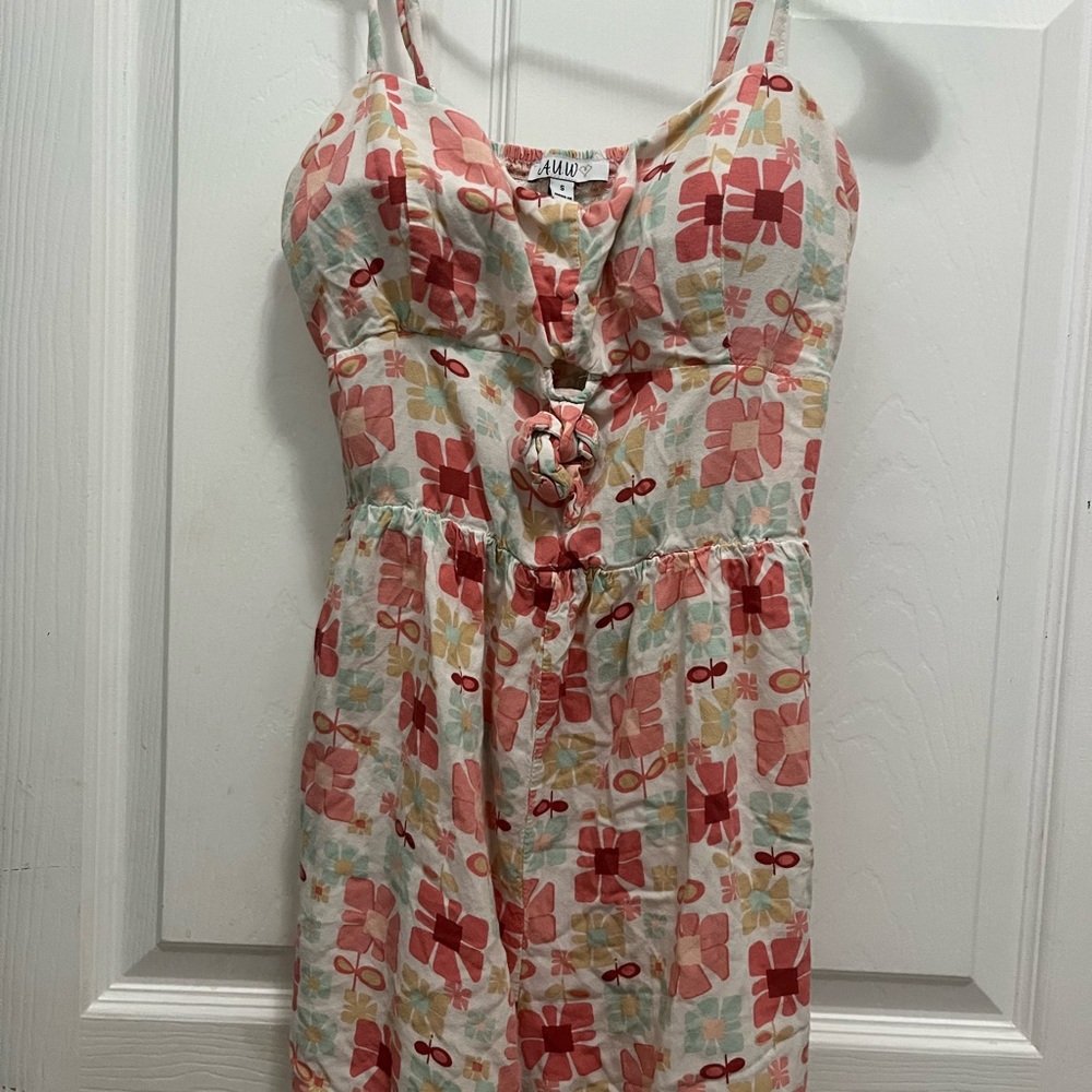 Floral Sundress with Red and Cream Pattern